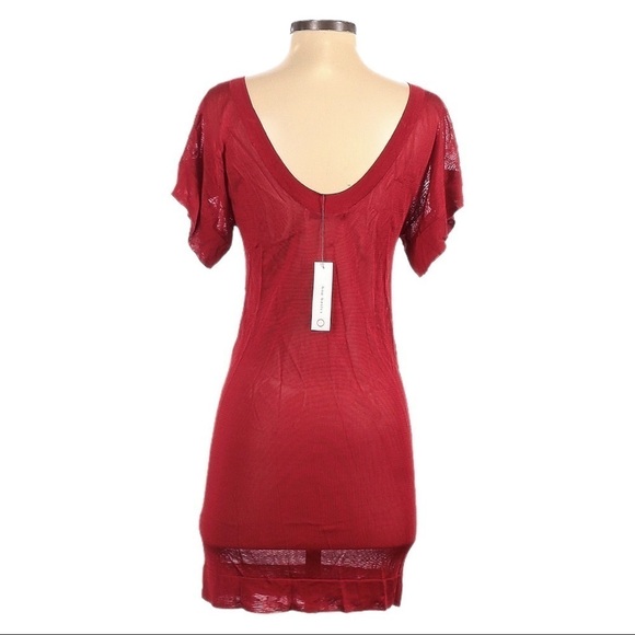 Shopbop Bob Basics Red Sheer Short Sleeve Mini Bodycon Stretchy Dress Size XS - Picture 3 of 9